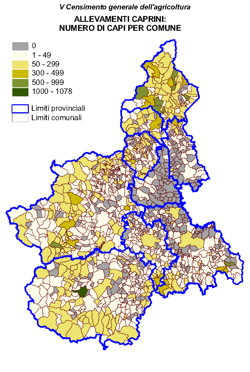Caprini: numero di capi per comune