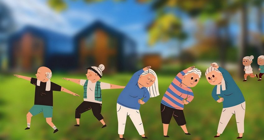 Illustrazione di anziani che fanno ginnastica