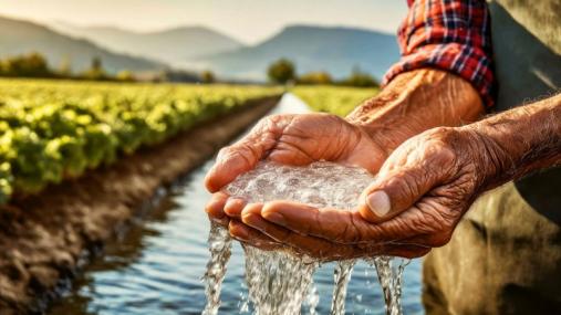 Agricoltore che attinge acqua con le mani