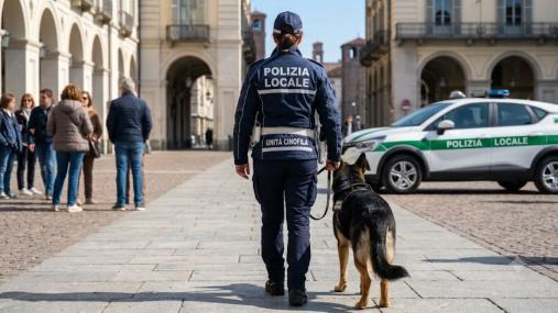 agente di polizia locale con cane