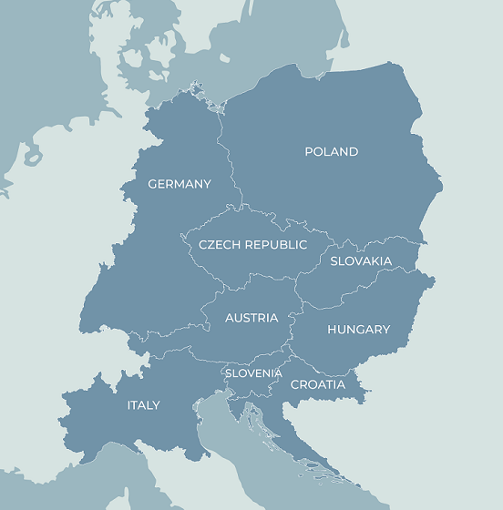 Area di cooperazione del Programma Interreg Central Europe 2021-2027
