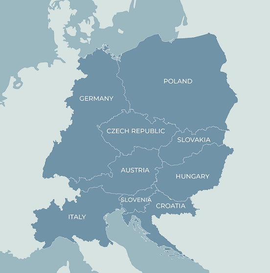 Area di cooperazione del Programma Interreg Central Europe 2021-2027 