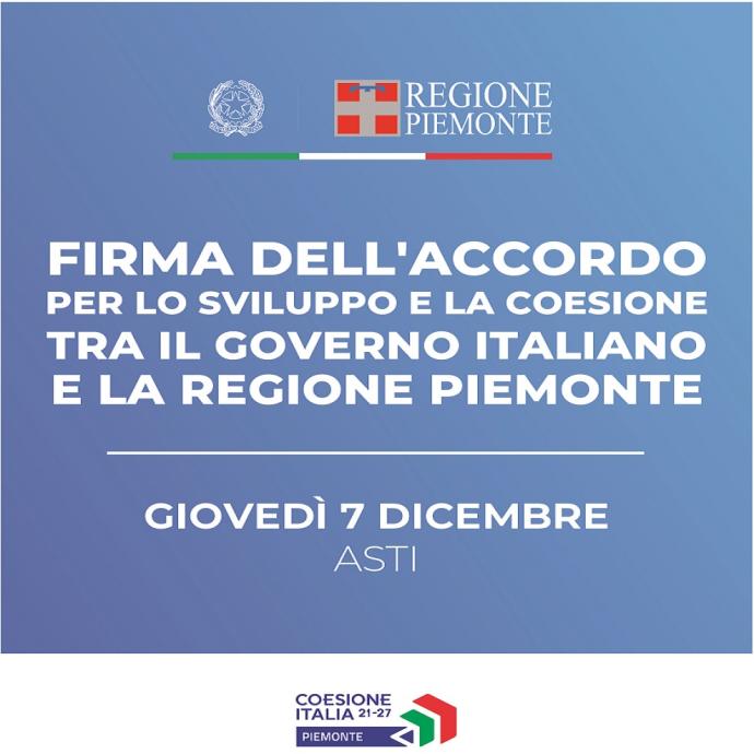 Accordo per lo sviluppo e la coesione tra il Governo e la Regione Piemonte